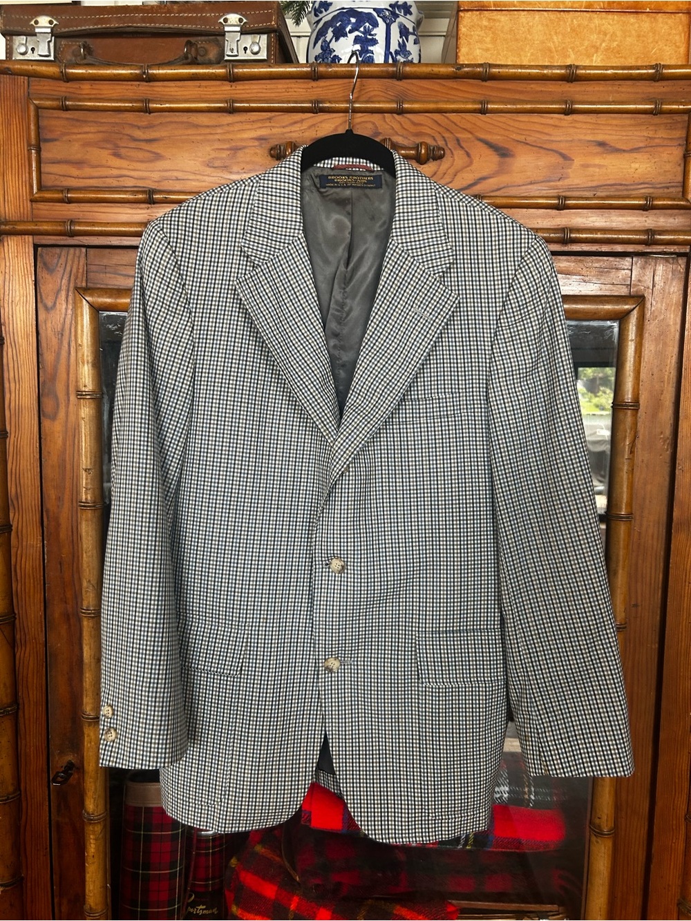 Classic Men's Houndstooth Blazer - Blue/white/tan